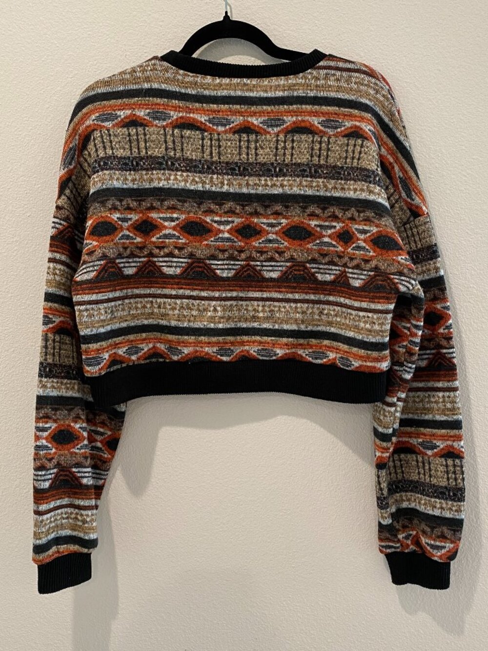 Zaful Aztec Geometric Knit Crop Sweater Multicolor Grey Orange Black Size 8 (L) - Picture 4 of 12